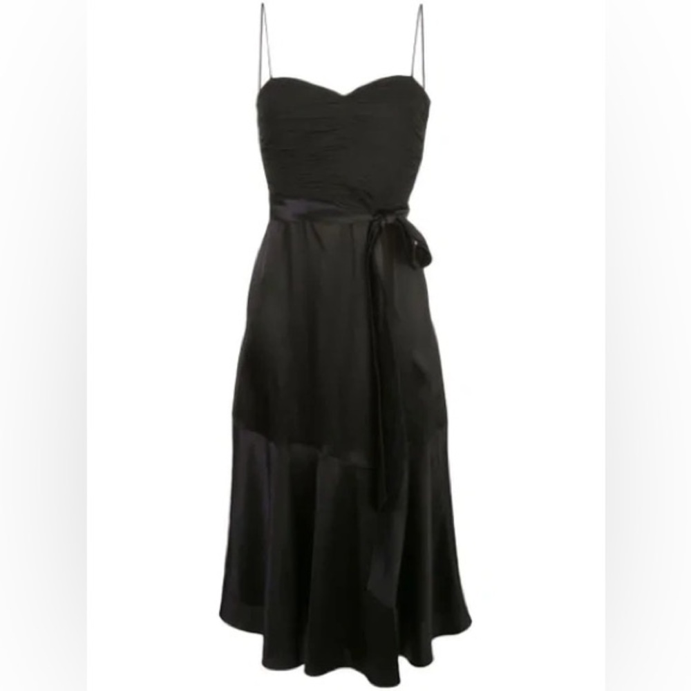 Beautiful Cinq à Sept Black Spaghetti Strap Ruched Bodice 💯 % Silk Evening Dress